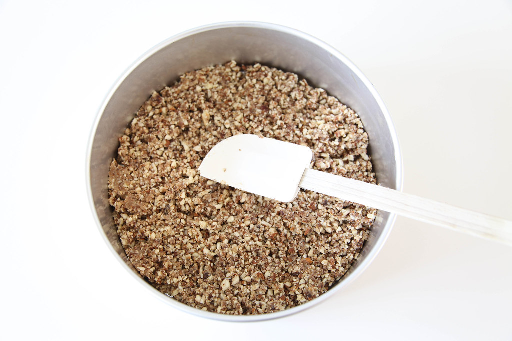 The crust pressed into the cake tin